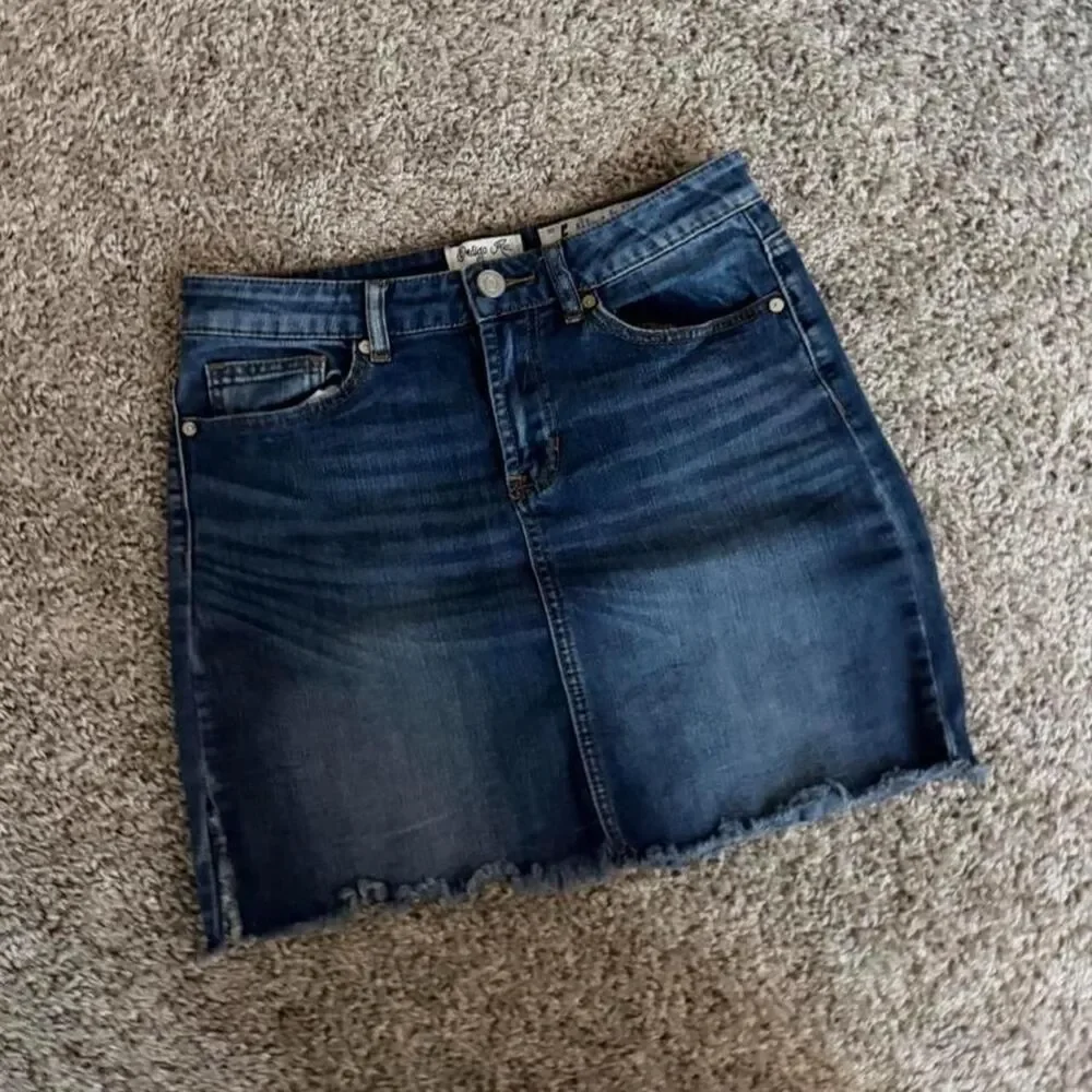 Indigo Red Blue Denim Skirt